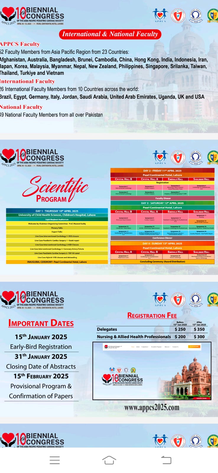 APPCS 2025 10th Biennial Congress of the Asia Pacific Pediatric Cardiac Society in Lahore from April 10 to 13,2025